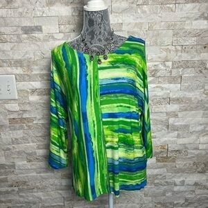 Norm Thompson Multicolores tunic green, blue size M. Long sleeves.​​​​​​​​​